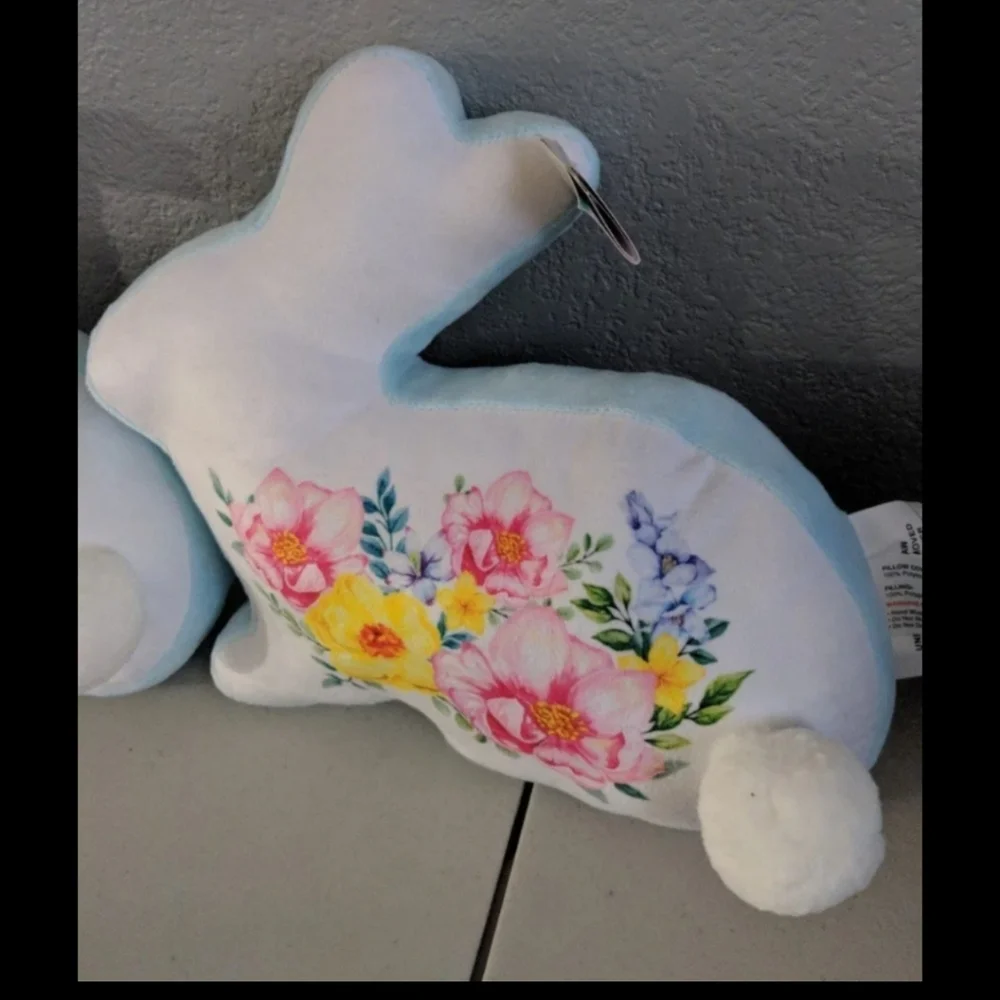 Easter Bunny Cottontail Decorative Pillows Floral Pastel Blue Pink Cottage Core